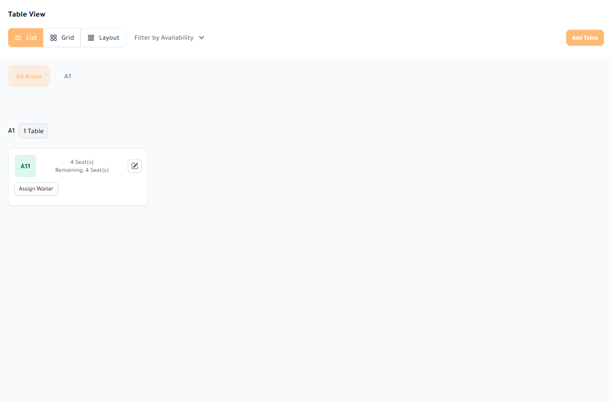 Table, area, and QR code management in Adooar in English